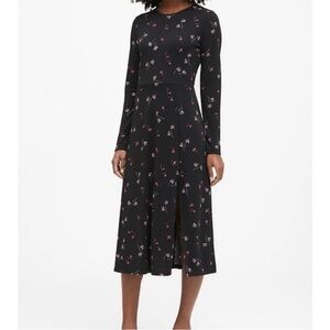 Banana Republic Black Floral Long Sleeve Dress, M
